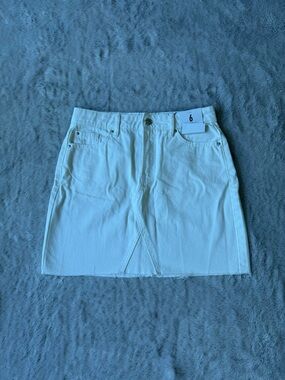 Denim&Co White Denim Mini Skirt with Button Front